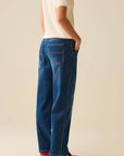 Straight Fit .Jeans With Side Pockets in Mid Blue
