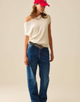 Straight Fit .Jeans With Side Pockets in Mid Blue