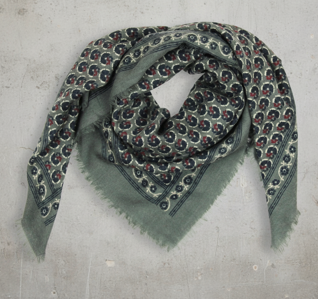 LES BELLES VAGABONDES. Valentine Khaki Wool Square