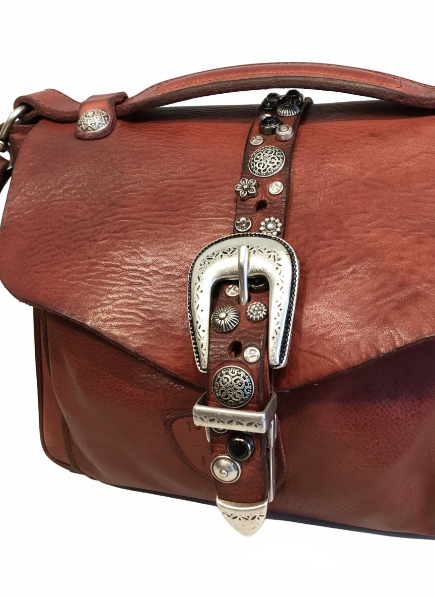 PORZIA Crossbody. Cow Leather. Strass/Fiori. Burgundy X2876 C4036.