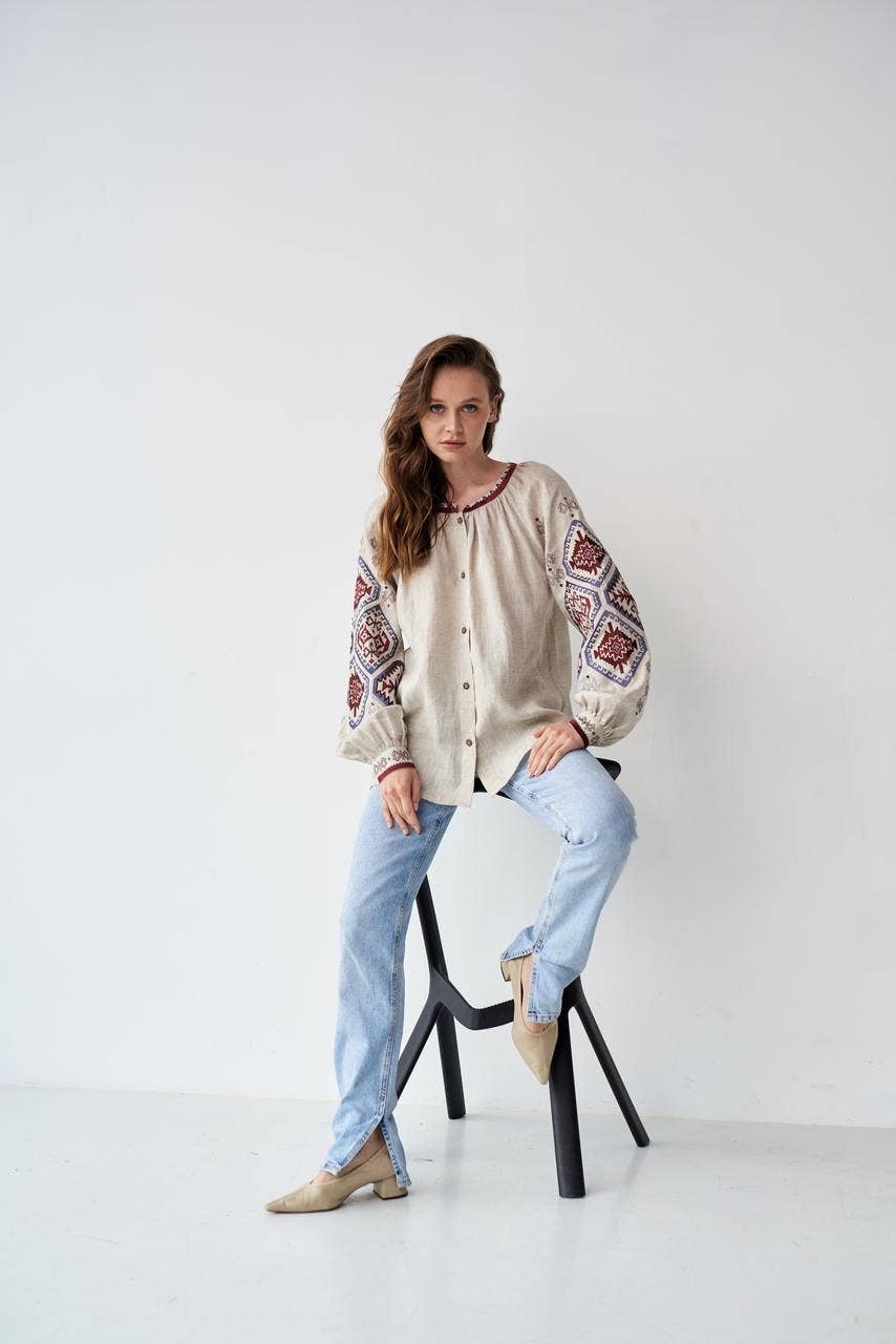 UKR. Embroidered Blouse Gorgani Beige