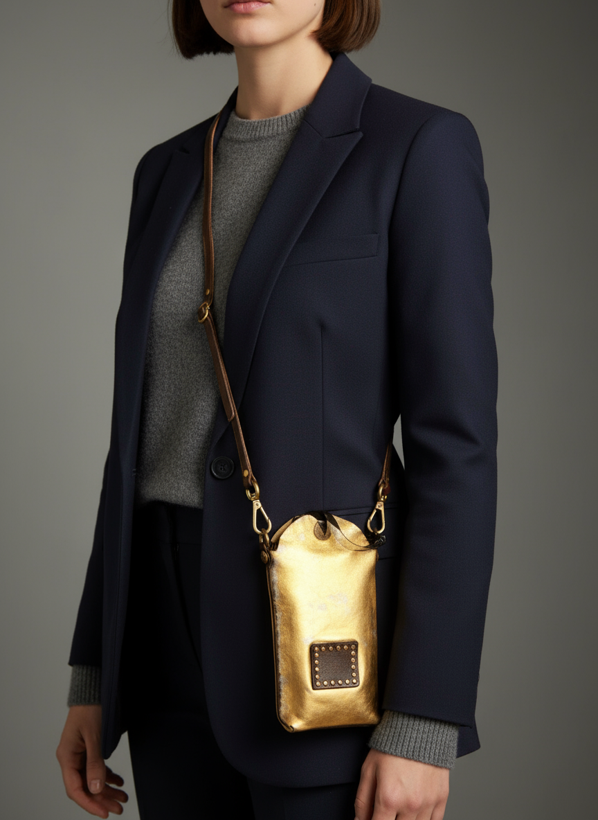 Virna. Phone Case. Gold laminated leather. X0029 F1902.