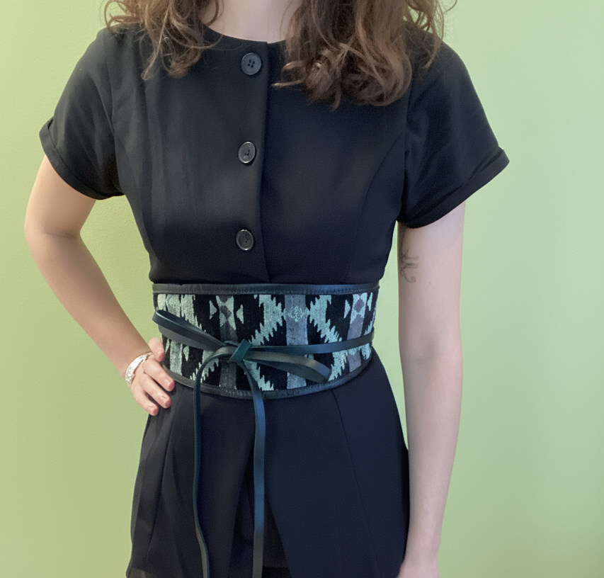 BELT KILIM Leather and fabric. Grey/Cream/Bottle/Black X2877F2906.