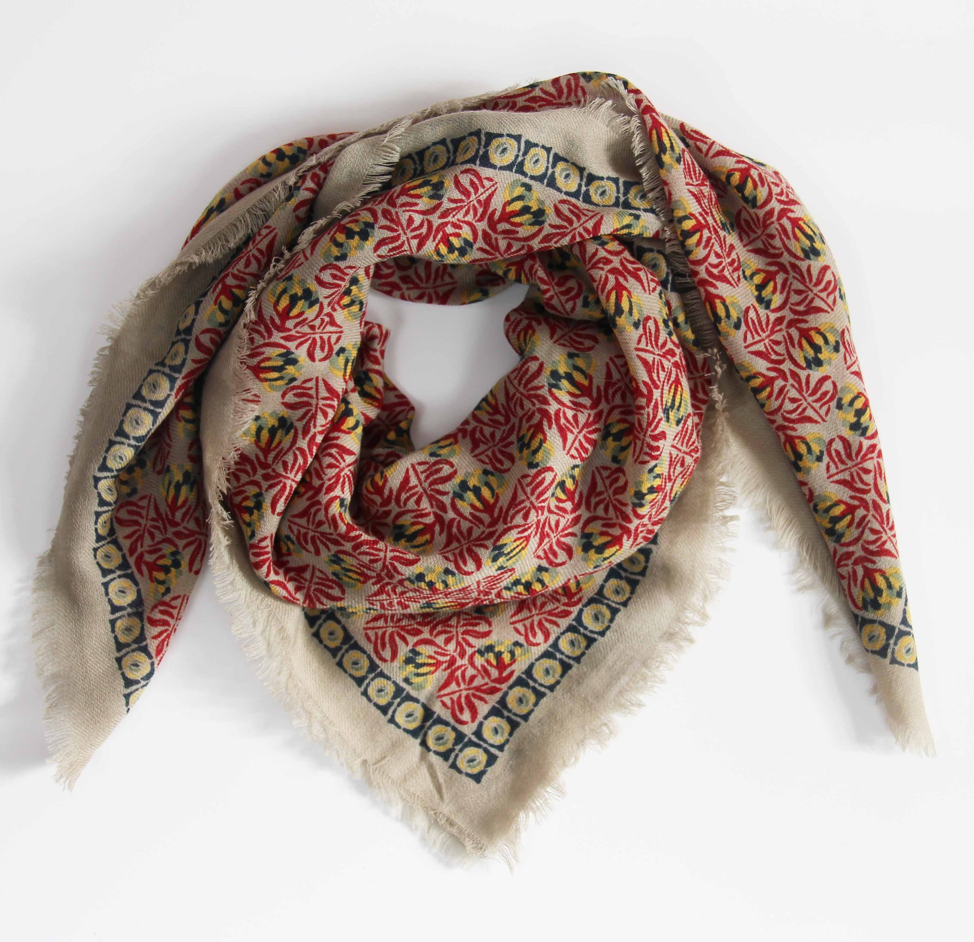 LES BELLES VAGABONDES. Rouge Red Poem Wool Square