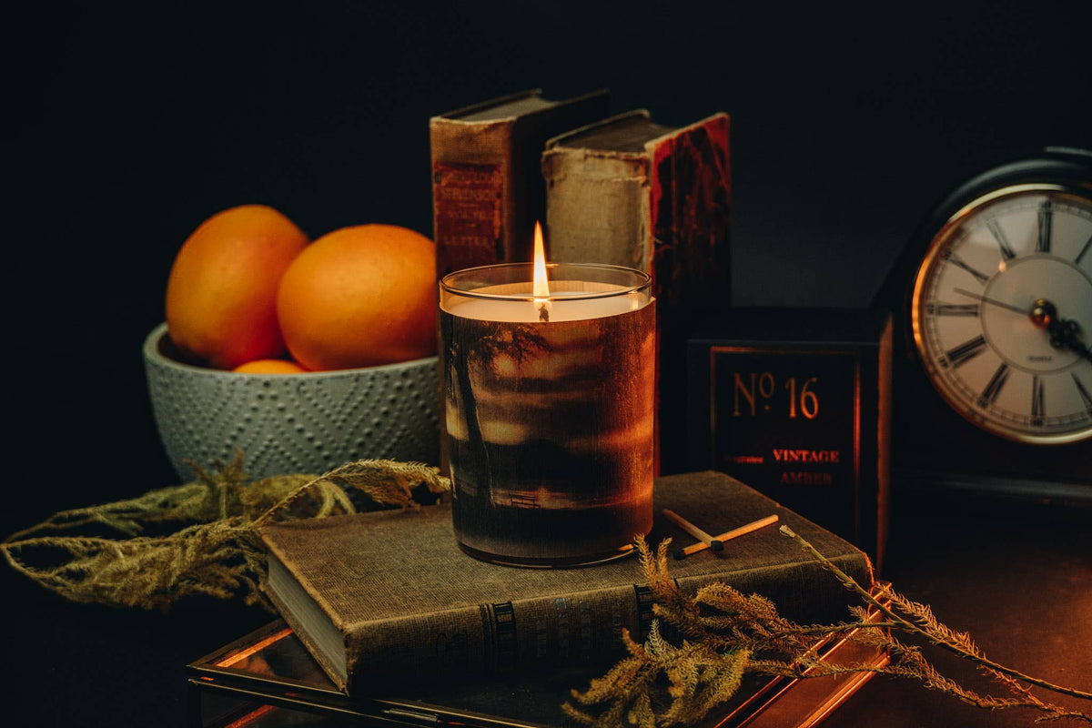 Amber Rabinowitz Spitfire Girl. No 16 Vintage Amber Wood Wrapped Candle – by:rabinowitz