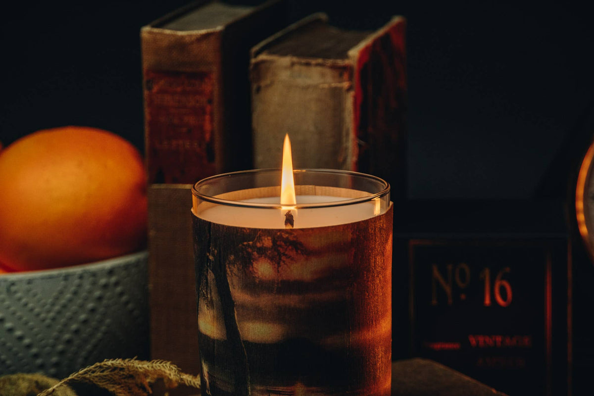 Amber Rabinowitz Spitfire Girl. No 16 Vintage Amber Wood Wrapped Candle – by:rabinowitz