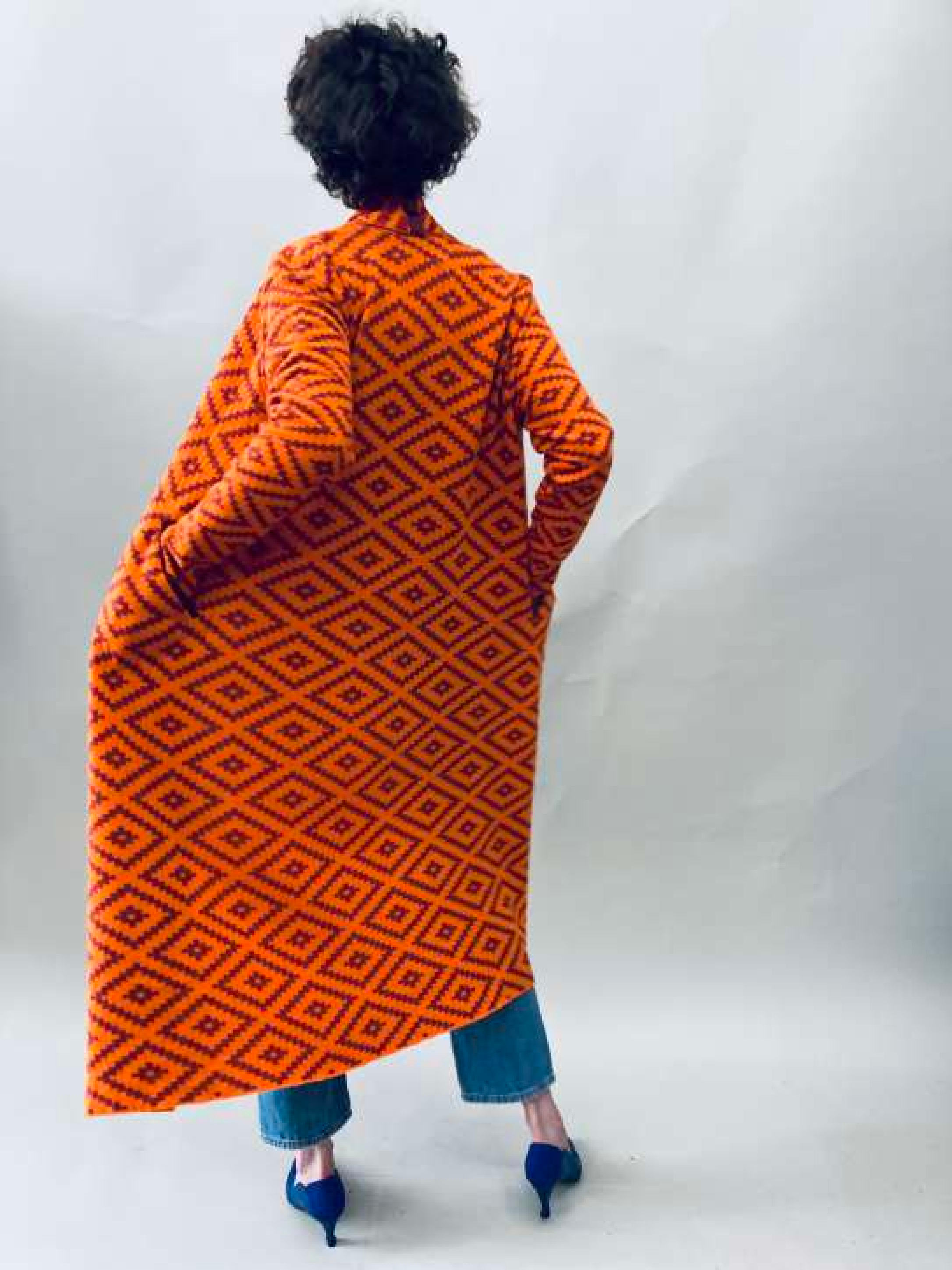 Aztec Light Coat - Orange/Burgundy